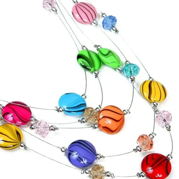Multicolor Glass and beaded Multistranded Necklace & matching Earring Set - Picture 2 of 2